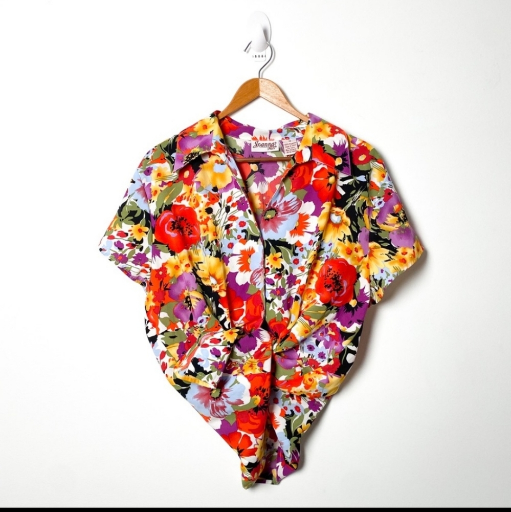Vintage Button Up Blouse 70s Floral Bohemian Top